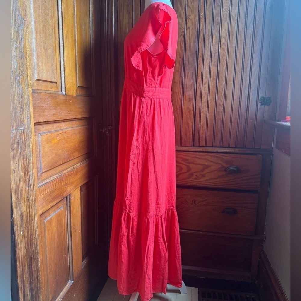 For Cynthia Linen/Viscose Blend Size Medium Red Maxi Dress - Picture 2 of 9